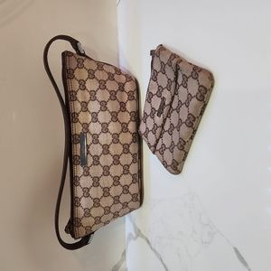 Gucci Brown Monogram Clutch and Wristlet Set